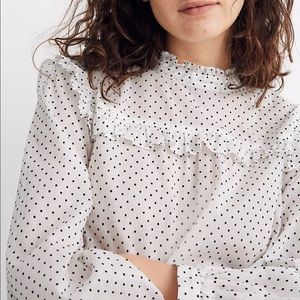 Madewell Mockneck Ruffle Top in Flocked Dot